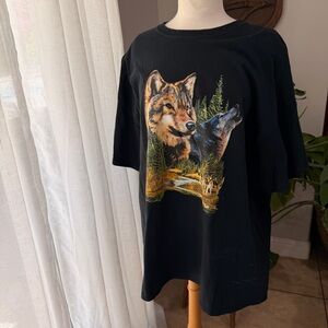 Wolf Graphic T-Shirt Nature Wildlife Tee Black Gildan Ultra Cotton 2XL